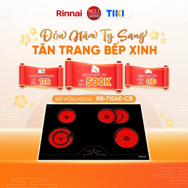 Bếp hồng ngoại Rinnai RB-7104E-CB mặt kính Schott 6000W - Hàng chính hãng.