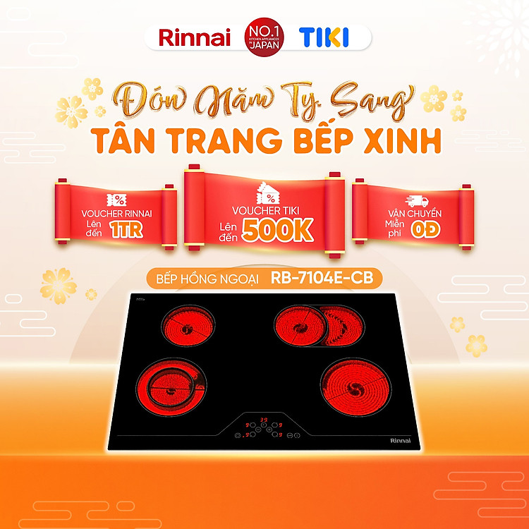 Bếp hồng ngoại Rinnai RB-7104E-CB mặt kính Schott 6000W – Hàng chính hãng.