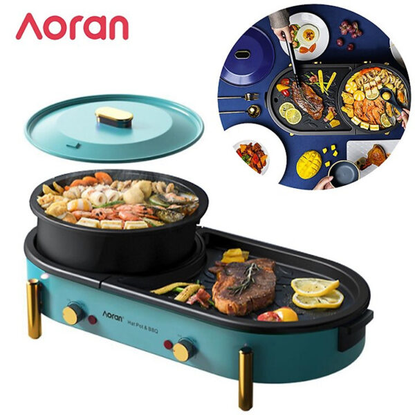 Bếp lẩu nướng đa năng 2 trong 1 cao cấp Aoran GP-004 - Chất liệu nhôm đúc chống dính - Công suất 2000W - HÀNG NHẬP KHẨU