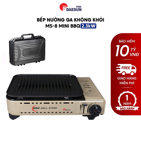 Bếp Nướng Ga Maxsun MS-8 Mini BBQ - Công suất 2300W | Chống Dính - Thoát Dầu Mỡ Tự Động | Hàng Chính Hãng