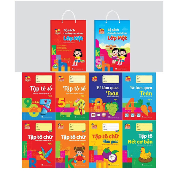 Bộ Sách Chuẩn Bị Cho Bé Vào Lớp Một - Bộ 8 cuốn Tập Tô Số Tập 1 + 2, Bé Làm Quen Với Toán tập 1 + 2, Tập Tô Chữ Tập 1 + 2, Tập Tô Chữ Mẫu Giáo, Tập Tô Nét Cơ Bản - Chuẩn bị hành...