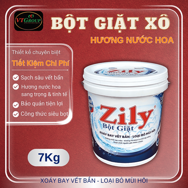 Bột Giặt Zily Xô 7Kg Hương Nước Hoa - Tặng 1 Chai Xịt Thơm & Làm Phẳng Quần Áo Zily 300g