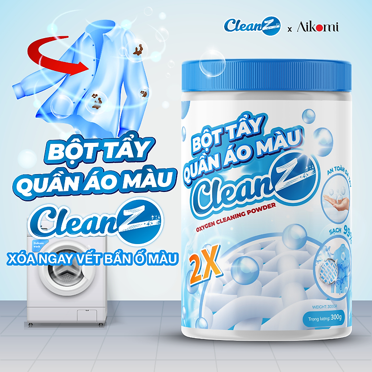 Bột tẩy quần áo màu CleanZ 300g đánh bay vết bẩn, ố màu giúp làm sạch quần áo như mới