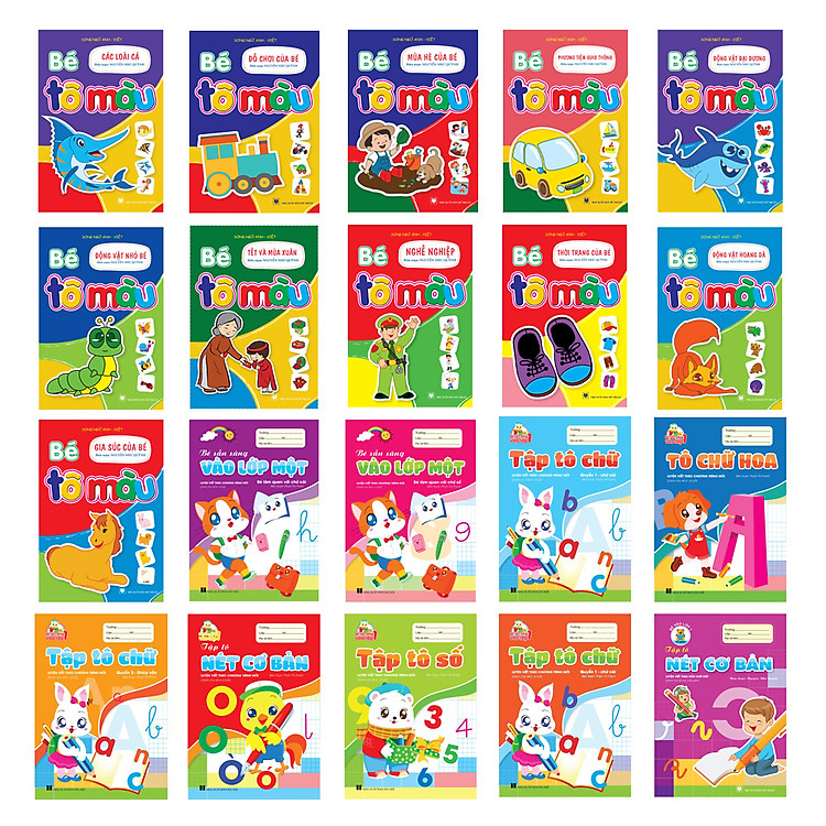 Combo 20 cuốn – Bé Tô màu – Luyện chữ (Mầm non – Chuẩn bị vào lớp 1)