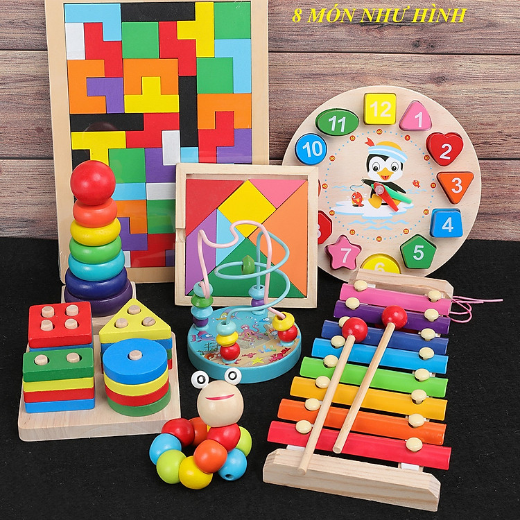 Combo 8 món đồ chơi gỗ an toàn cho bé- phát triển trí tuệ