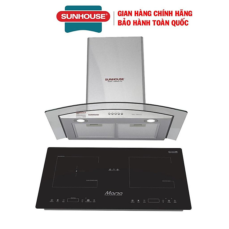 Combo Bếp đôi điện từ hồng ngoại Sunhouse MAMA MMB9100VN + Máy hút mùi kính cong Sunhouse SHB6629, Hàng chính hãng – Bảo hành tại nhà