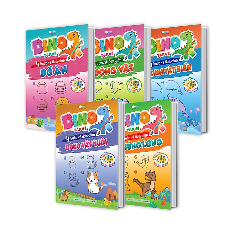 Combo DINO tập vẽ – 4 bước tập vẽ đơn giản cho bé (5 cuốn)