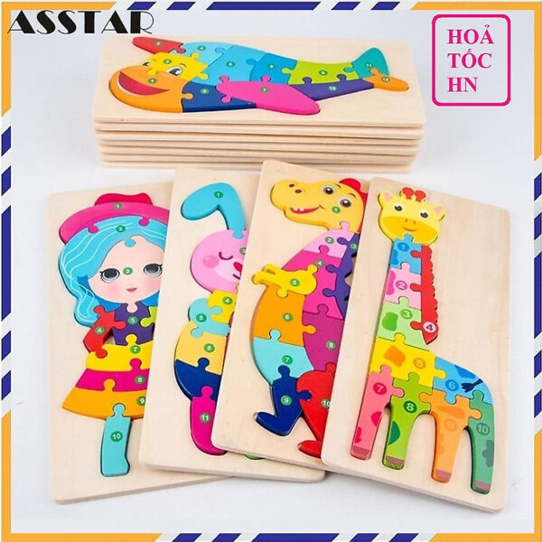 Đồ Chơi Trẻ Em Asstar, Combo 5 Đồ Chơi Bộ Tranh Ghép Hình, Xếp Hình Gỗ Nổi 3D Gồm 10 Số Giúp Bé Phát Triển Tư Duy