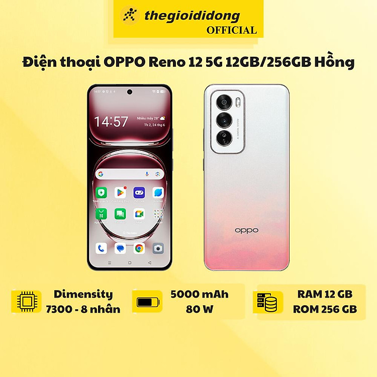 Điện thoại OPPO Reno 12 5G 12GB/256GB Hồng – Hàng Chính Hãng