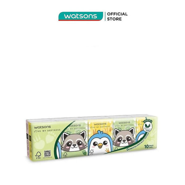 Khăn Giấy Bỏ Túi Watsons Hankies Fun Design Animal 3ply 10pcs