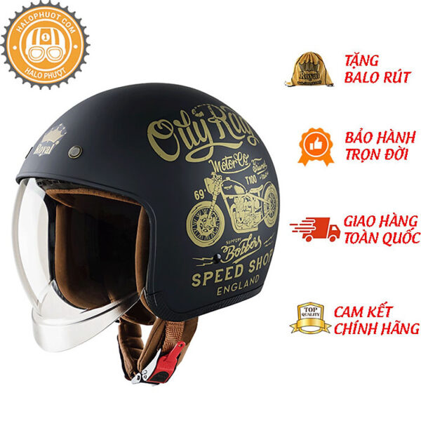 Mũ Bảo Hiểm 3/4 M139 - Đen Tem Vàng