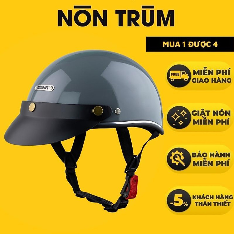 Mũ bảo hiểm xe máy nửa đầu Rona Haly viền bạc, nón bảo hiểm freesize chính hãng