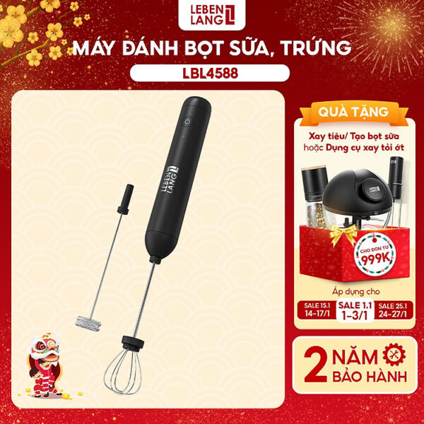 Máy đánh trứng đánh bọt cafe cầm tay mini Lebenlang LBL4588, 2 tốc độ, sạc pin usb tiện dụng - hàng chính hãng