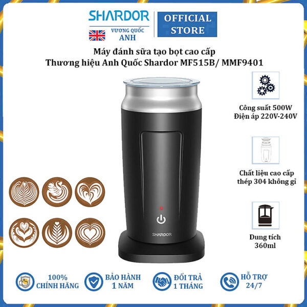 Máy đánh sữa tạo bọt cao cấp thương hiệu Shardor MF515B - Chất liệu: Inox 304 và nhựa ABS - Hàng Nhập Khẩu