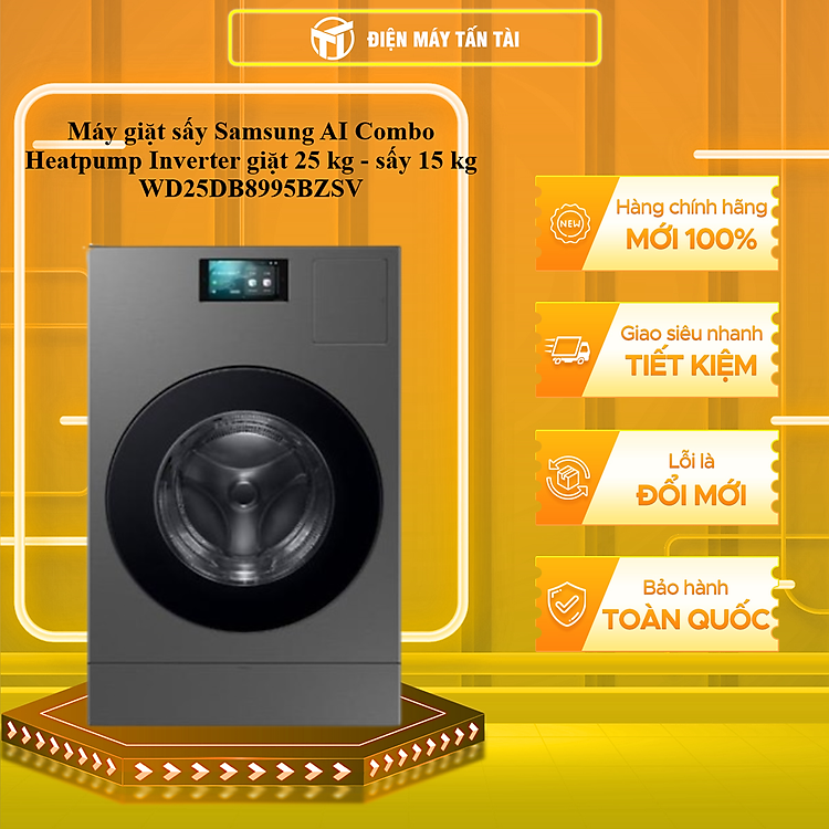 Máy giặt sấy Samsung AI Combo Heatpump Inverter giặt 25 kg – sấy 15 kg WD25DB8995BZSV – HÀNG CHÍNH HÃNG – CHỈ GIAO HCM