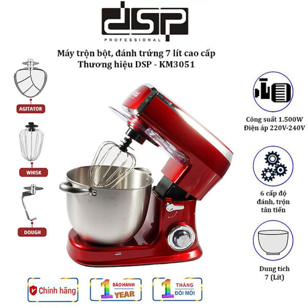 Máy trộn bột, nhào bột, đánh trứng dung tích 8 lít cao cấp nhãn hiệu DSP KM3051 Công suất: 1500W - HÀNG NHẬP KHẨU