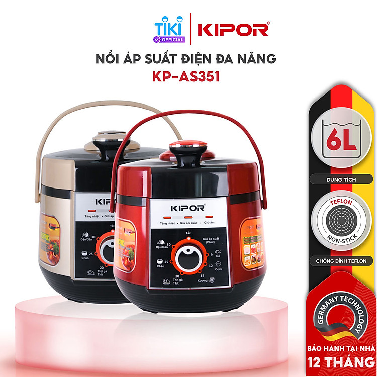Nồi áp suất điện KIPOR KP-AS351 – 6L – Điều khiển cơ đa chức năng 7 trong 1 – Lòng nồi 5 lớp chống dính TEFLON – Hàng chính hãng