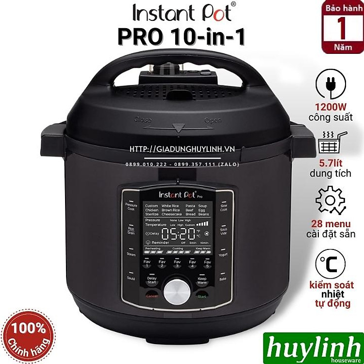 Nồi áp suất điện tử 10 trong 1 Instant POT PRO – 10-in-1 – 5.7 lít – 28 chức năng – Hàng chính hãng