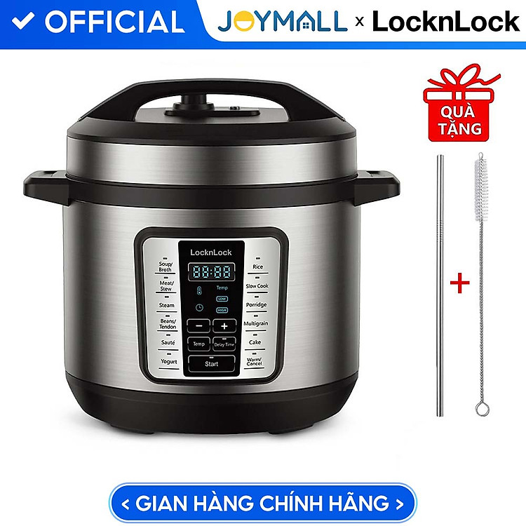 Nồi Áp Suất Điện Tử Lock&Lock EJP666SLV 6 Lít Có 11 Chế Độ Cài Đặt Sẵn, Giữ Ấm Tối Đa 24h – Hàng Chính Hãng Tặng Kèm Ống Hút Inox Và Cọ Rửa Ống Hút