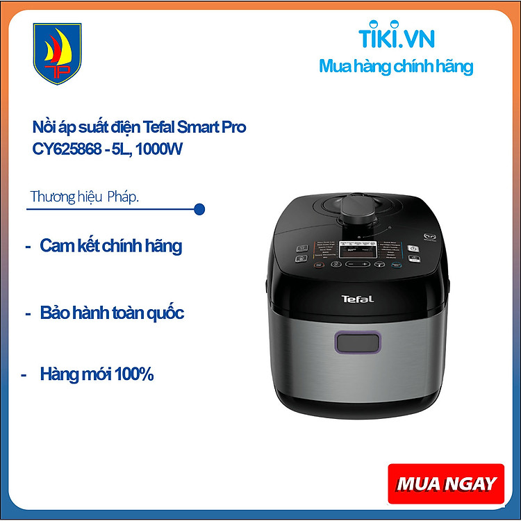 Nồi áp suất điện Tefal Smart Pro CY625868 – 5L, 1000W – Hàng Chính Hãng
