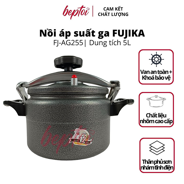 Nồi áp suất ga Fujika, nồi hầm đa năng FJ-AG225, dung tích 5 Lít – Hàng Chính Hãng