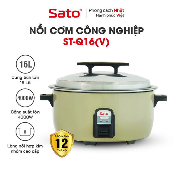 Nồi cơm điện công nghiệp SATO 160C011/Q16 (V) 16 Lít (Quà tặng: 1 Ấm siêu tốc SATO 1.8L) - Miễn phí vận chuyển toàn quốc - Hàng Chính Hãng