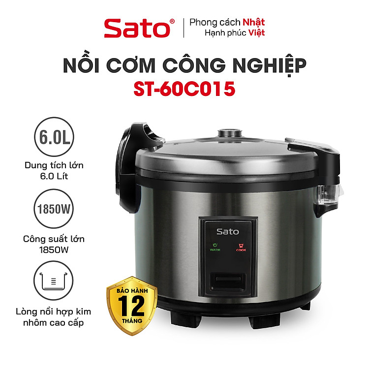 Nồi Cơm Điện Công Nghiệp SATO 60C015 6.0 L – Thiết kế sang trọng, hiện đại, màu sắc trang nhã – Miễn phí vận chuyển toàn quốc – Tặng một ấm siêu tốc Inox- Hàng CHính Hãng