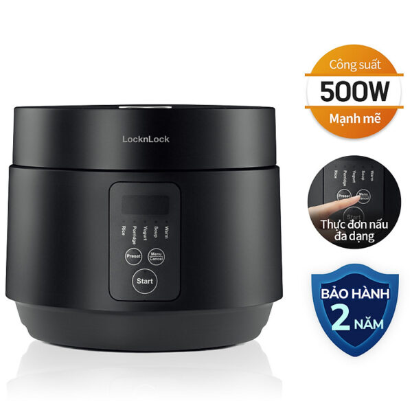 Nồi cơm điện Locknlock EJR346BLK (Giữ ấm 24h - 5 chế độ nấu - lòng nồi chống dính) 1.2 Lít - Black - Hàng chính hãng