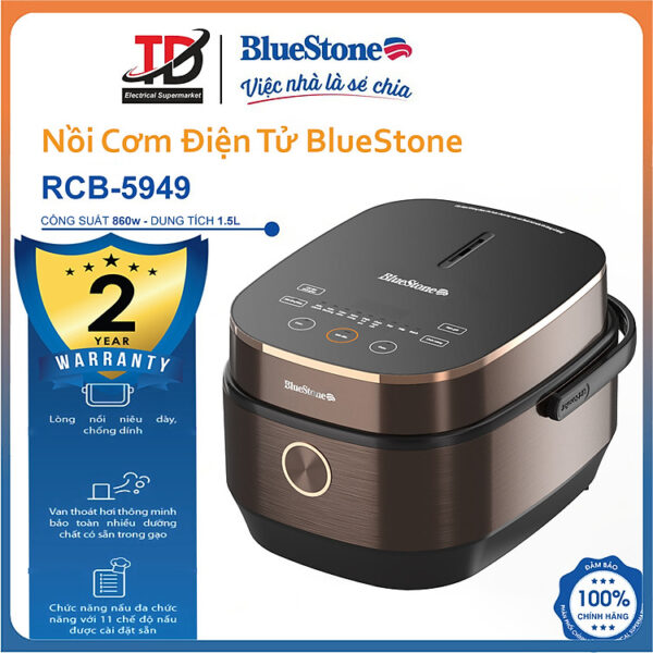 Nồi Cơm Điện Tử Bluestone RCB-5949, Lòng Nồi Niêu 1.5Lit-860w, Hàng Chính Hãng