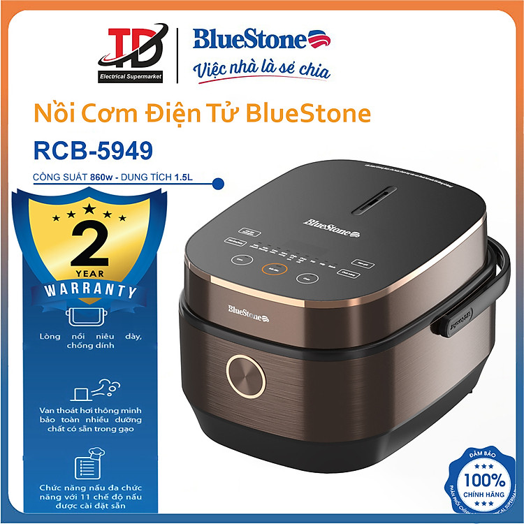 Nồi Cơm Điện Tử Bluestone RCB-5949, Lòng Nồi Niêu 1.5Lit-860w, Hàng Chính Hãng