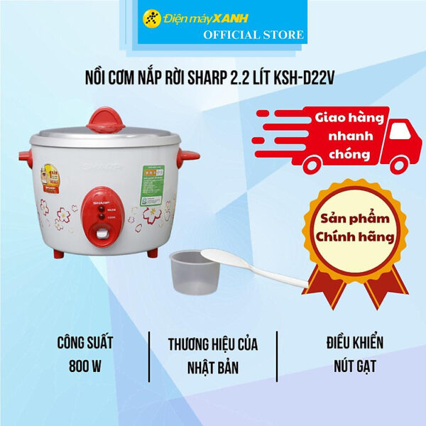 Nồi cơm nắp rời Sharp 2.2 lít KSH-D22V - Hàng Chính Hãng