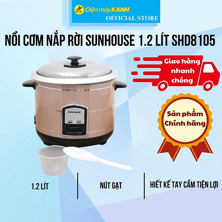 Nồi cơm nắp rời Sunhouse 1.2 lít SHD8105 – Hàng Chính Hãng