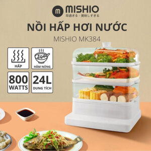 Nồi hấp hơi nước 3 tầng 24L Mishio MK384 800W - Hàng chính hãng