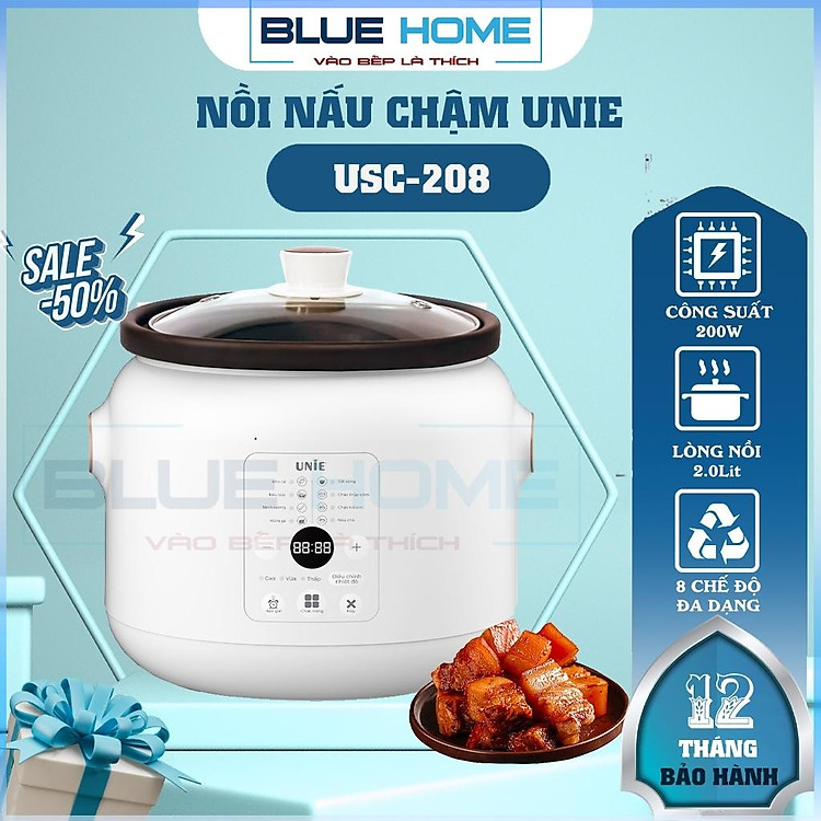 Nồi Nấu Chậm Unie USC208, 2.0Lit – 200w, 8 Chế Độ Kho Hầm Chuyên Dụng, Hàng Chính Hãng