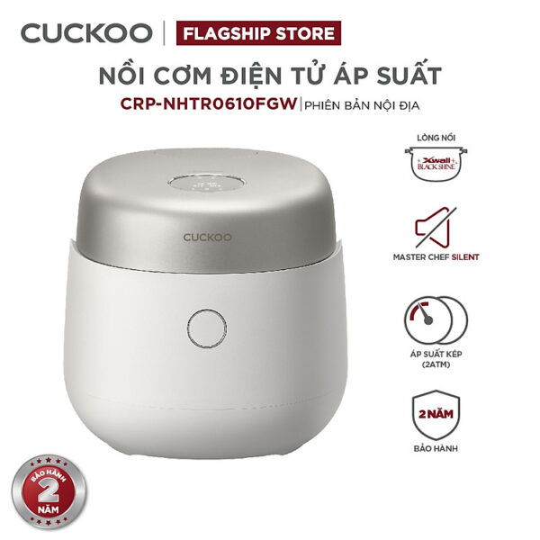 Nồi cơm điện áp suất kép cao tần Cuckoo 1.08L CRP-NHTR0610FGW- công nghệ áp suất xi lanh hiện đại, giúp giảm tiếng ồn- Lòng nồi phủ men Xwall độc quyền- Bảo hành 2 năm -...