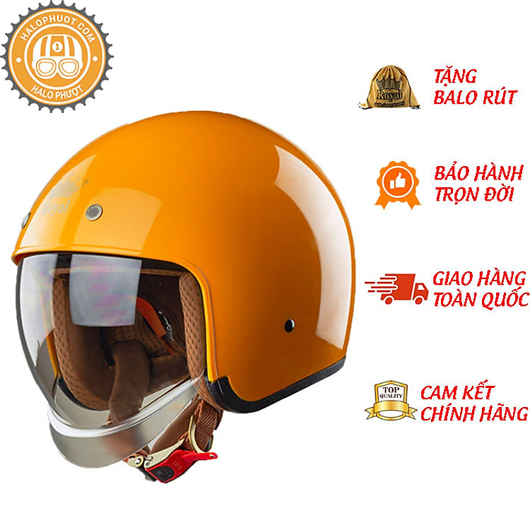 Nón bảo hiểm 3/4 kính âm Royal M139 Vàng Cam cao cấp Lót tháo rời, che hết mặt