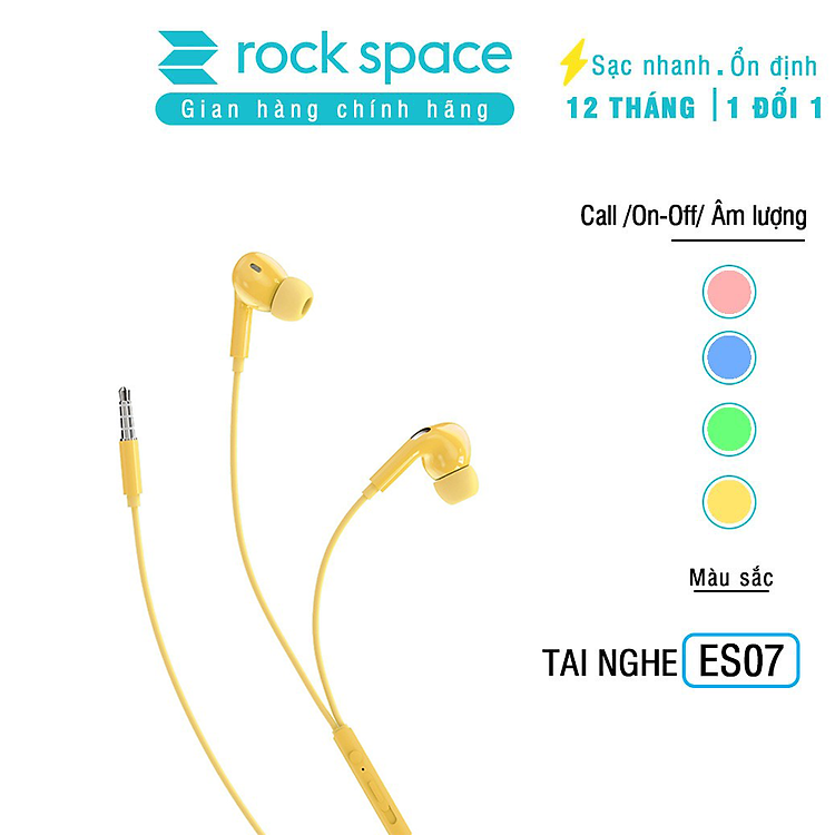 Tai nghe có dây nhét tai Rockspace ES07 chuẩn cắm 3.5 có mic chơi game nghe nhạc – Hàng chính hãng bảo hành 1 năm