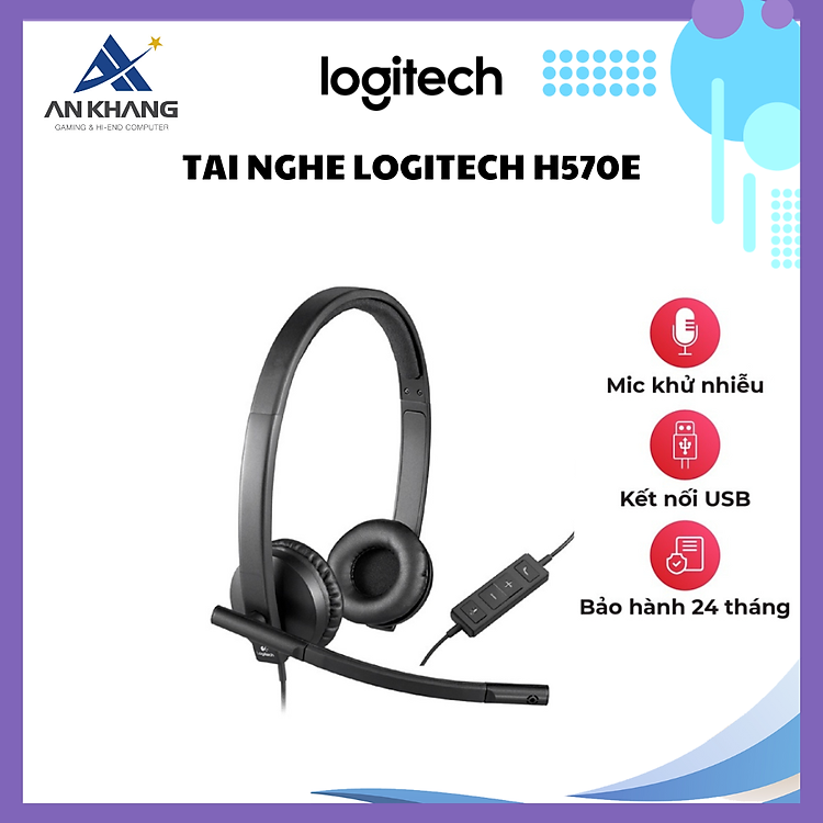 Tai nghe Logitech H570e Thiết kế On-ear gọn nhẹ, Tích hợp bộ điều khiển trên dây – Hàng Chính Hãng – Bảo Hành 24 Tháng