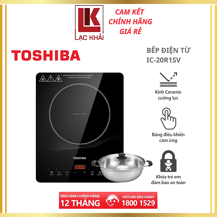 Bếp Điện Từ Toshiba IC-20R1SV – Cảm ứng, tặng Nồi Lẩu Inox cao cấp 1 lớp, 9 mức công suất, model 2023 – Hàng chính hãng