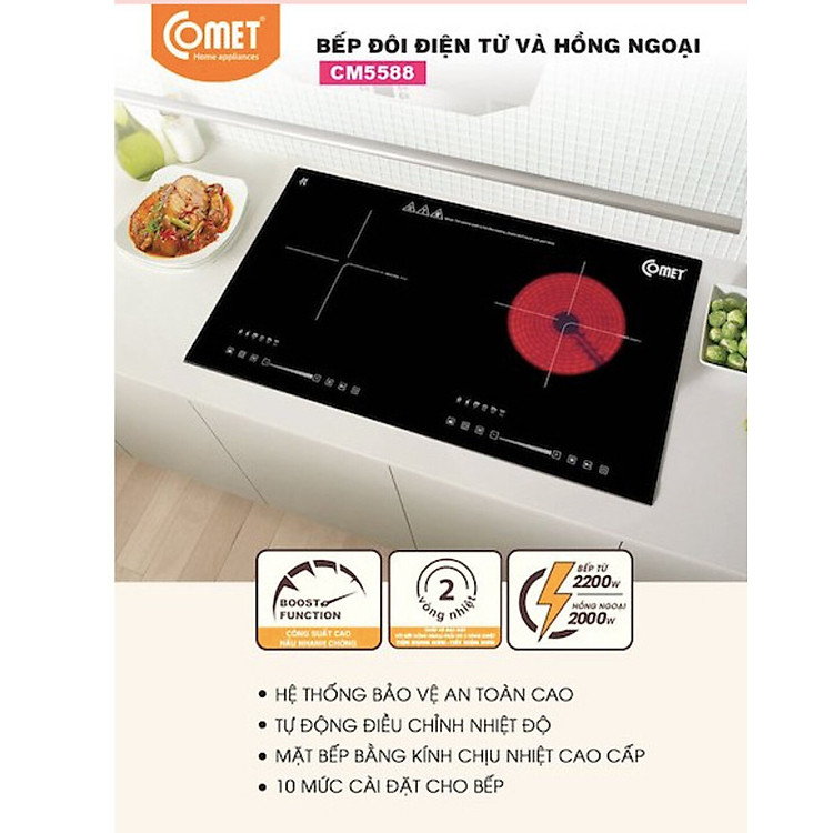 Bếp đôi hồng ngoại – điện từ COMET CM5588 – Hàng Chính Hãng
