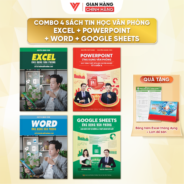 Combo 4 Sách Excel - Word - PowerPoint - Google Sheets Ứng Dụng Văn Phòng Kèm Khoá Học Video ĐÀO TẠO TIN HỌC
