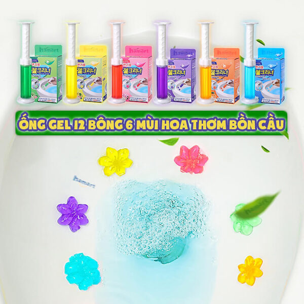 Gel Thơm Bồn Cầu Hoa Khử Mùi Toilet Nhà Vệ Sinh 6 Mùi Hương Thiên Nhiên Ống Bơm 12 Bông