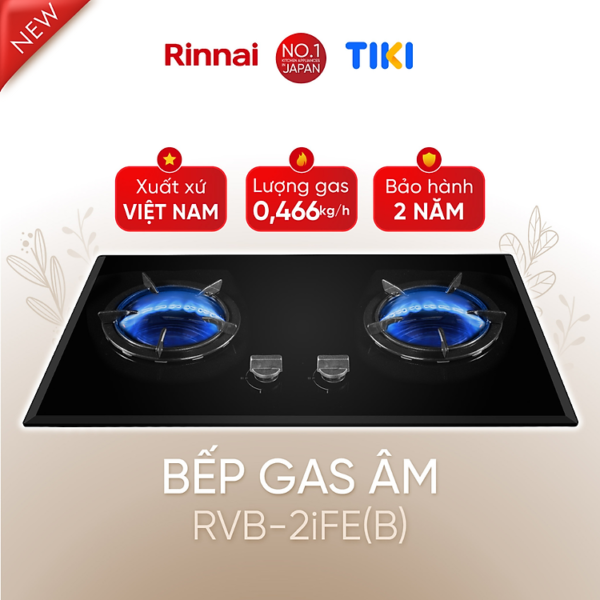 [SP MỚI 2024] Bếp gas âm đầu đốt trong Rinnai RVB-2iFC(B) kích thước lắp đặt linh hoạt, kiềng gang - Hàng chính hãng.