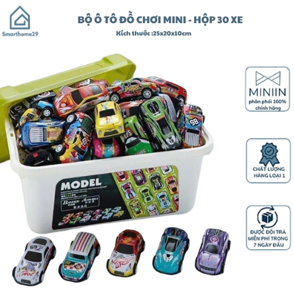 Bộ Ô Tô Đồ Chơi Mini Hộp 30 Xe, Thùng Đựng Có Quai Xách, Nhiều Màu Sắc – Đồ Chơi Phát Triển Kỹ Năng Cho Trẻ Em - HÀNG CHÍNH HÃNG MINIIN
