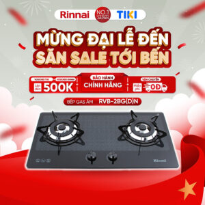 Bếp gas âm Rinnai RVB-2BG(D)N mặt bếp kính và kiềng bếp men - Hàng chính hãng.