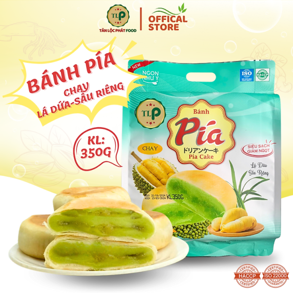 Bánh Pía Chay TLP | Vị Đậu Xanh Lá Dứa Sầu Riêng | Túi 350g 4 Bánh | Đặc Sản Sóc Trăng