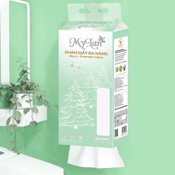 Khăn giấy cao cấp Mylan, giấy rút treo tường 1000 tờ 4 lớp bằng bột gỗ nguyên sinh