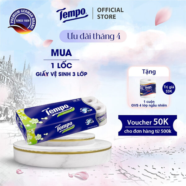 [MUA 1 LỐC TẶNG 1 CUỘN GVS 4 LỚP PRESTIGE] Giấy vệ sinh cao cấp Tempo Toipa - 3 lớp bền dai, an toàn cho da - Thương hiệu Đức (Lốc 10 Cuộn)