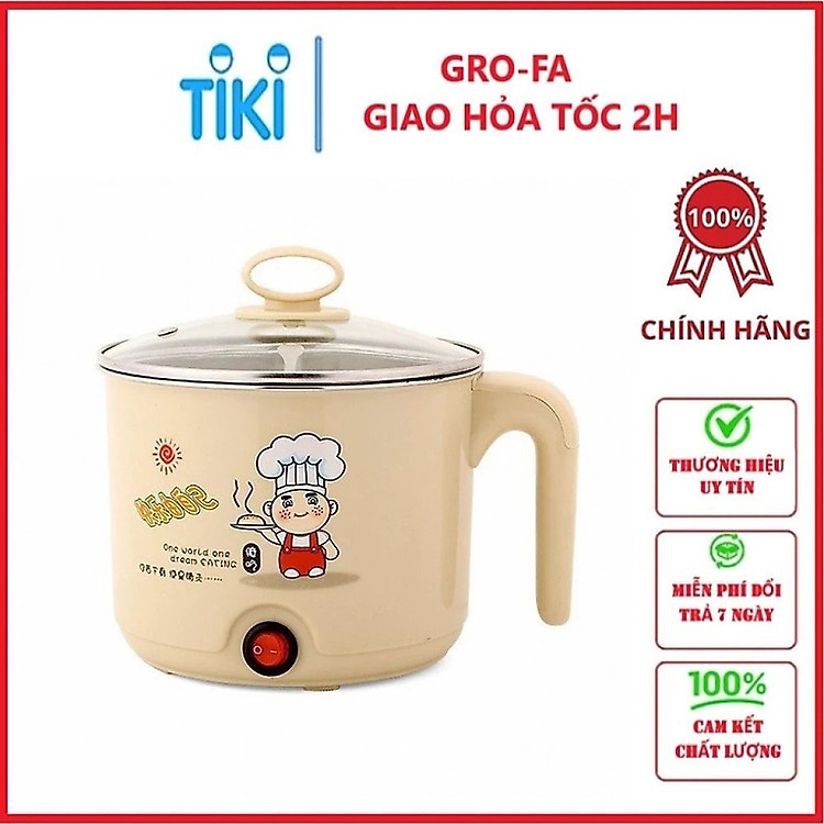 Nồi Điện Nấu Mì , Nấu Lẩu Siêu Tốc Phù Hợp 1-2 Người Ăn , Tặng Kèm Lồng Hấp GROFA – Hàng chính hãng