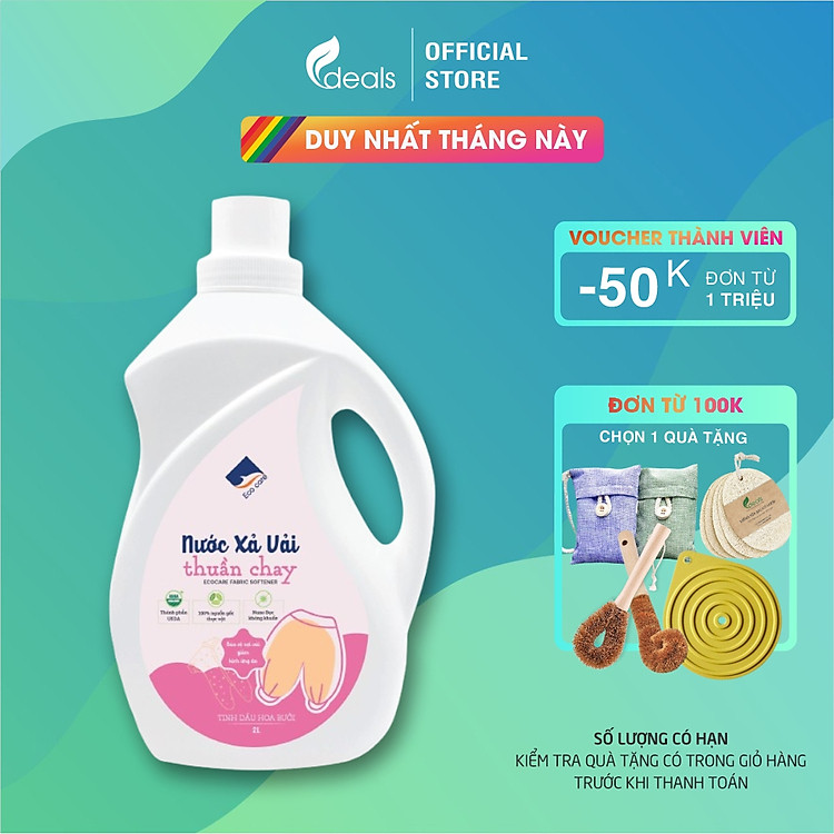 Nước Xả Vải Thuần Chay Hữu Cơ ECOCARE 2L – Hương hoa bưởi, PH cân bằng, an toàn cho trẻ nhỏ